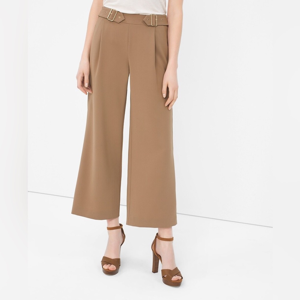 WHBM Buckled Wide-Leg Crop Pants in Camel Size 4
